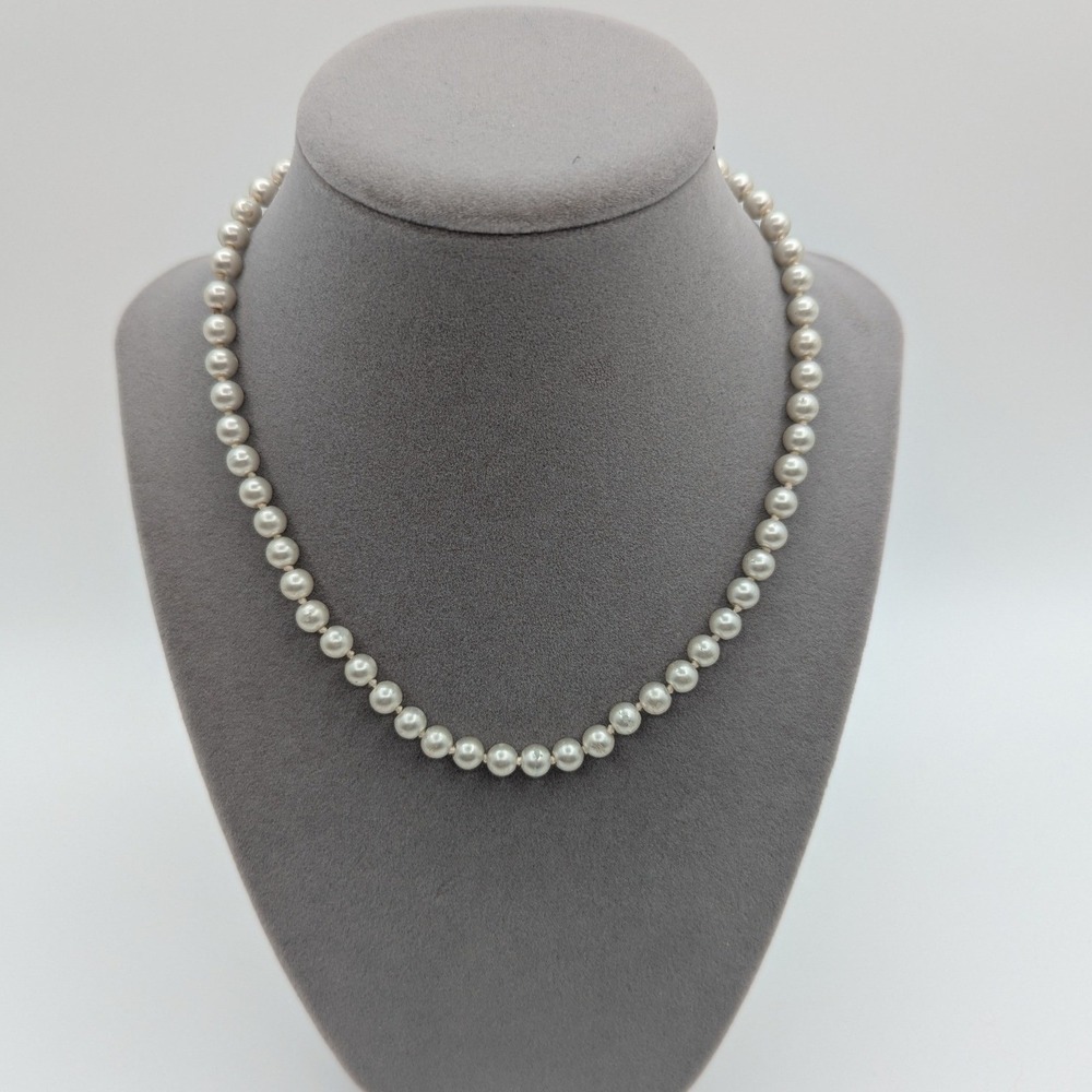 Vintage Style Cream Faux Pearl Strand Necklace Gold Tone Lobster Clasp 16 Inch
